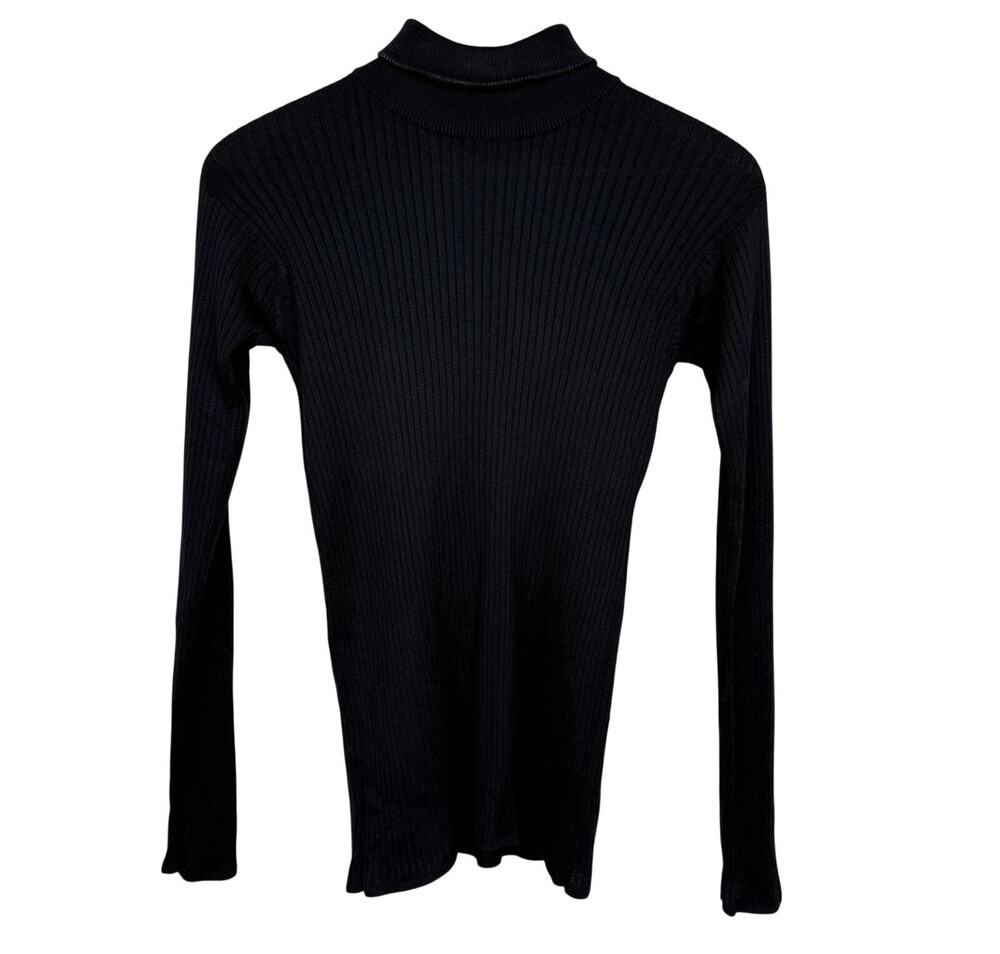 Linda Allard Ellen Tracy 100% Silk Ribbed Turtleneck Black Sweater 90s Minimal S